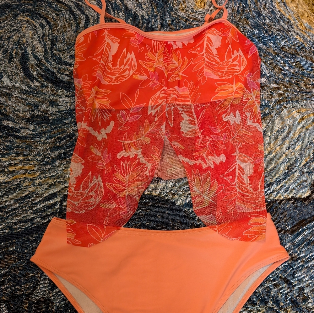 Floral Orange Swim Top And Bottom